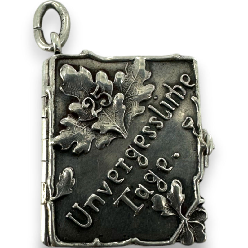 Antique Late 1890s Victorian Era German 925 Sterling Silver Art Nouveau Diary Journal Charm with Entries from 1894-1938 Pendant