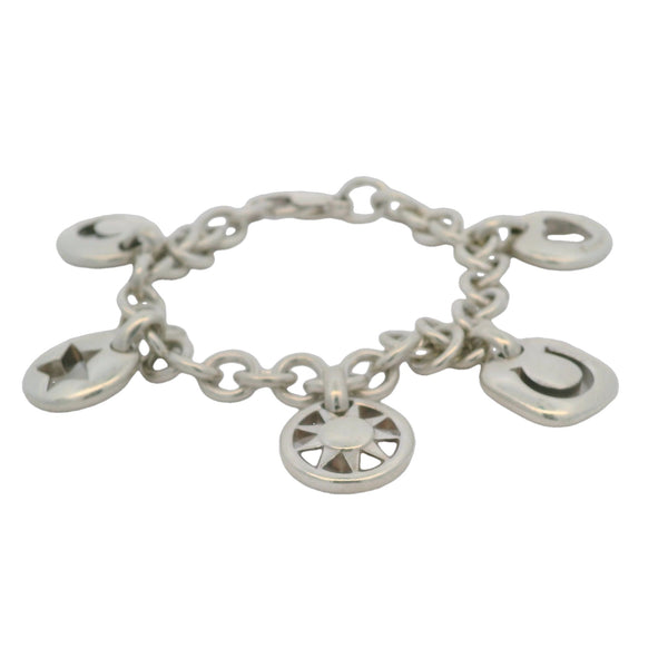Tiffany & CO Rare Retired 925 Sterling Silver Stencil 5-Charm Thick Chain 7.5" Bracelet