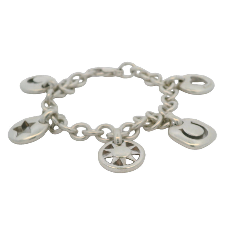 Tiffany & CO Rare Retired 925 Sterling Silver Stencil 5-Charm Thick Chain 7.5" Bracelet