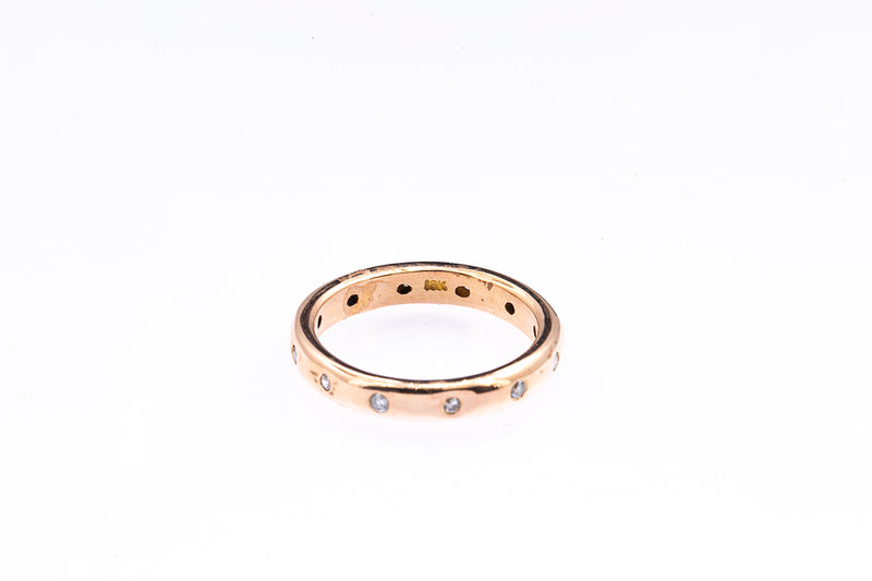 Diamond Station Domed Comfort Band 18K 750 Rose Gold Stackable Ring Size 6