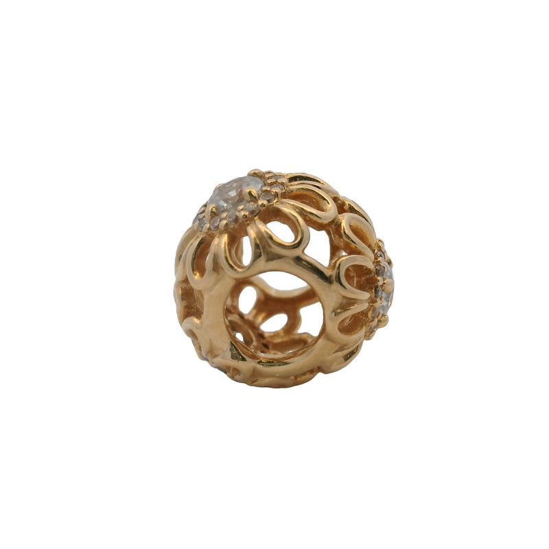 Charm separador de circonita cúbica con brillo floral retirado de Pandora en oro amarillo macizo de 14 kt