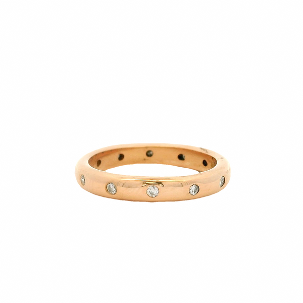 Diamond Station Domed Comfort Band 18K 750 Rose Gold Stackable Ring Size 6