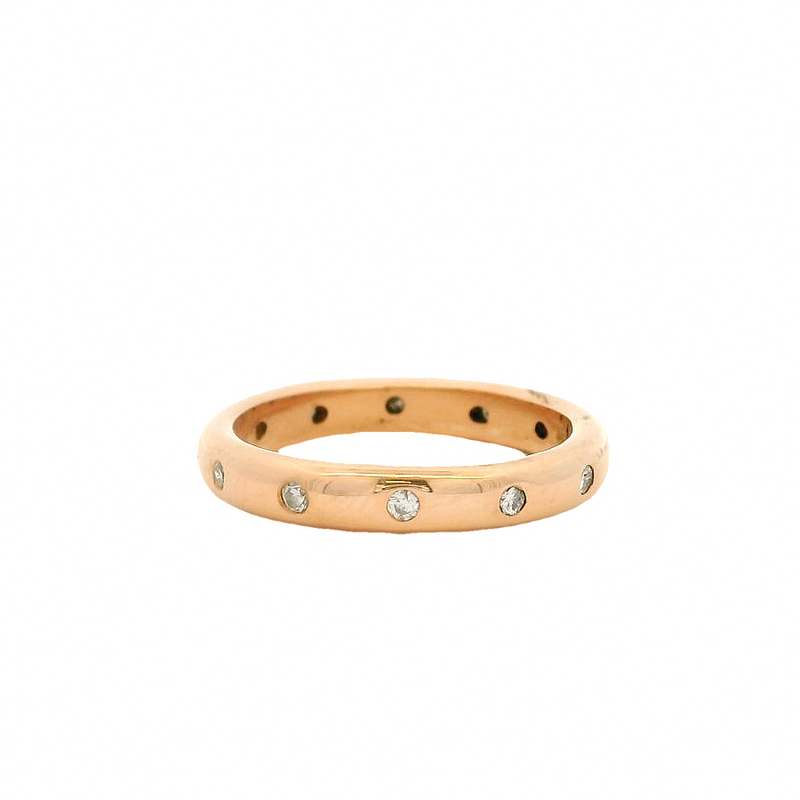 Diamond Station Domed Comfort Band 18K 750 Rose Gold Stackable Ring Size 6