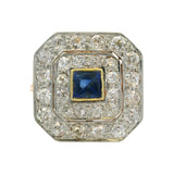 Antique Edwardian 2-Tone 14k Gold 1.44ctw Old European Diamond and Sapphire Cocktail Statement Ring Size 8