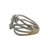 Vintage Natalie K 18kt White Gold and Diamond Leaves Crossover Wide Ring Size 7