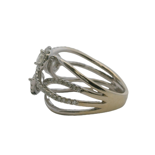 Vintage Natalie K 18kt White Gold and Diamond Leaves Crossover Wide Ring Size 7