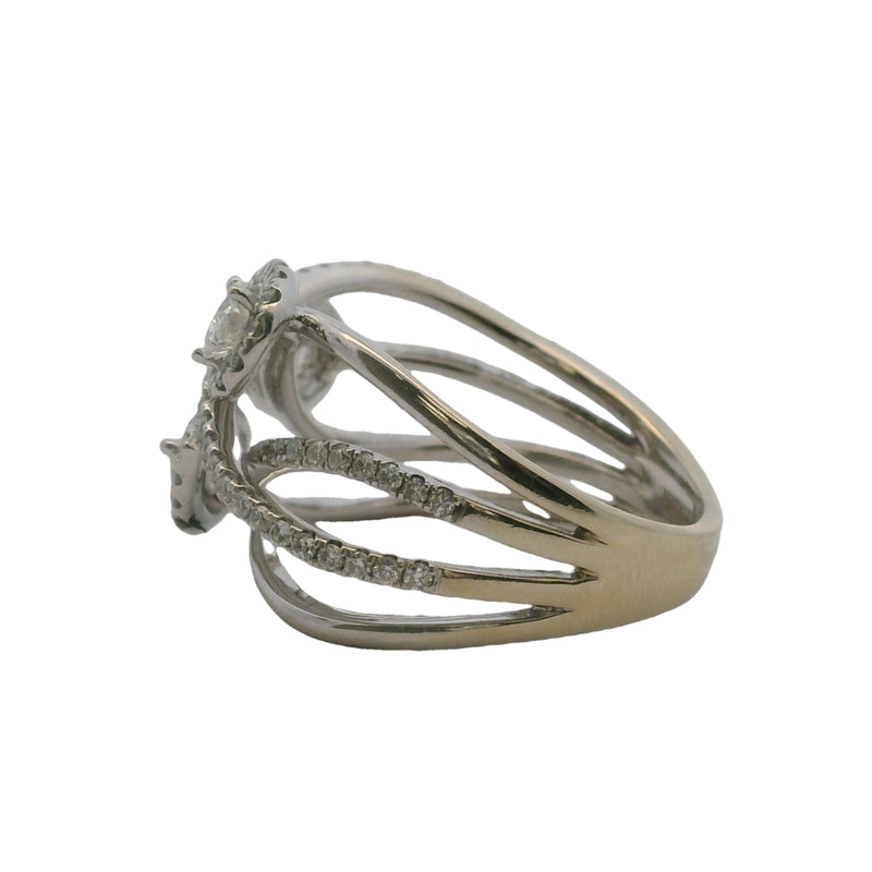 Vintage Natalie K 18kt White Gold and Diamond Leaves Crossover Wide Ring Size 7