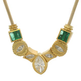 Vintage UnoAerre Italian Solid 14kt Yellow Gold 1.36ctw Marquise Diamond and Emerald 15" Collar Necklace