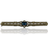 Antique 1910-20s 14kt White and Yellow Gold Bar Pin with Lab Sapphire