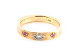 Antique Diamond & Ruby Sateen Finished 14k 585 Yellow Gold Band Ring Size 8