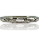 Antique Art Deco Solid 900 Platinum and Baguette Diamond Wedding Band Stackable Ring