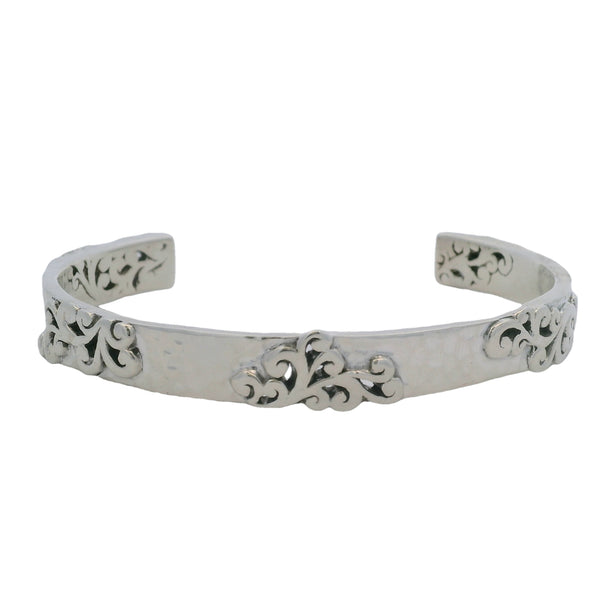 Lois Hill Hammered Scroll Motif 925 Sterling Silver Cuff Made In Indonesia