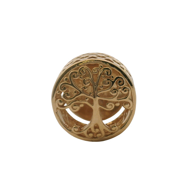 Charm deslizante Pandora de oro amarillo macizo de 14 kt 585 con raíces familiares caladas