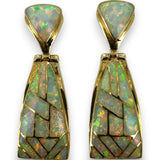 Solid 14kt Yellow Gold and Inlaid Vivid Fire Opal 1.33" Long Drop/Dangle Earrings