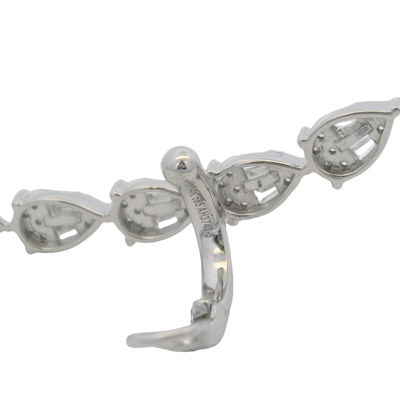 Solid 14kt White Gold and Baguette and Round Diamond Climber Single Dangle Earring with Cuff