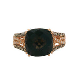 LeVian Solid 14kt Rose Gold Smoky Quartz and Diamond Cocktail Ring Size 8
