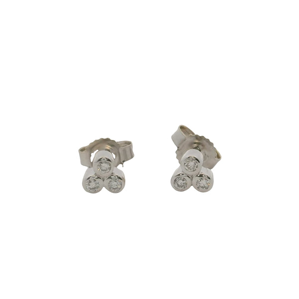 Beny Sofer Solid 14k 585 White Gold Bezel 3 Diamond Cluster Stud Earrings