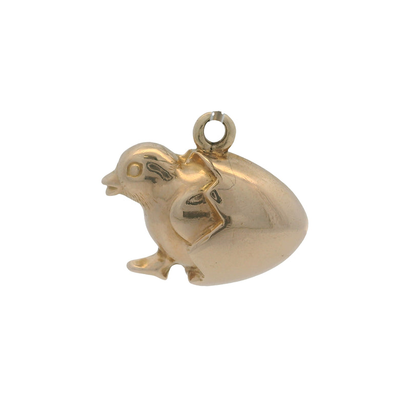 Solid 14kt Yellow Gold Cute Hatching Egg Chick Charm Pendant