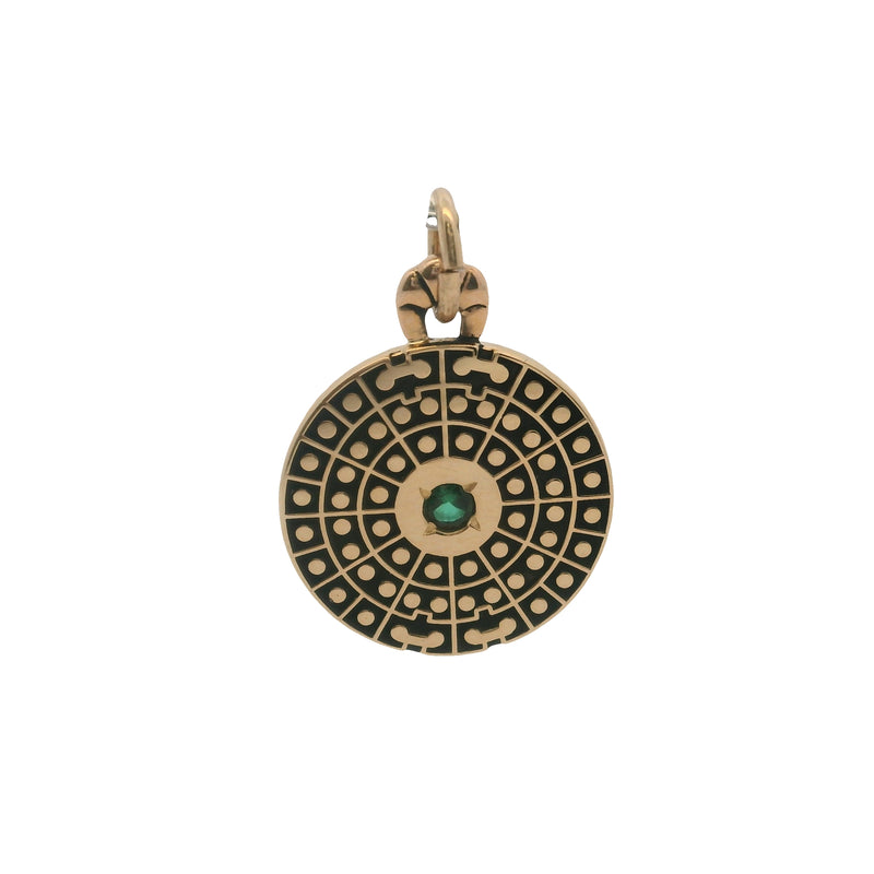 O.C. Tanner Solid14kt Yellow Gold and Lab Emerald Medallion Circle Pendant