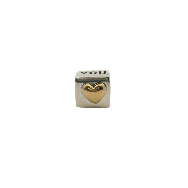 Pandora Solid 925 Sterling Silver and 14kt Gold I Love You Engraved Box Spacer Charm