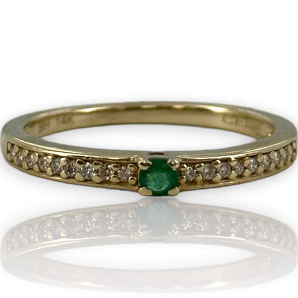 Colombian Emeralds International 14kt Yellow Gold Emerald Solitaire Ring with Diamond Band Size 7
