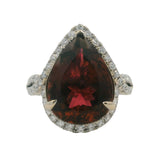 Solid 14kt White Gold 5.5ct Pear Tourmaline and Diamond Halo Cocktail Ring Size 6
