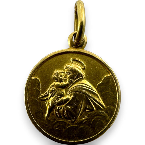Charm colgante religioso de San Antonio, fabricado en Italia en oro macizo de 18 kt.