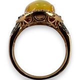 LeVian Solid 14kt Rose Strawberry Gold Ring with Cabochon Fire Opal and Diamond Halo and Accents Size 7