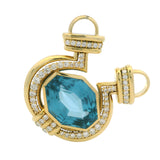 Vintage 18kt Yellow Gold Natural Blue Spinel and 1.06ctw Diamond Large Pendant