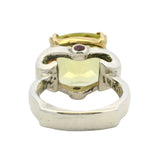 Solid Sterling Silver and 14kt Yellow Gold Prasiolite Diamond and Ruby Cocktail Ring Size 5.5