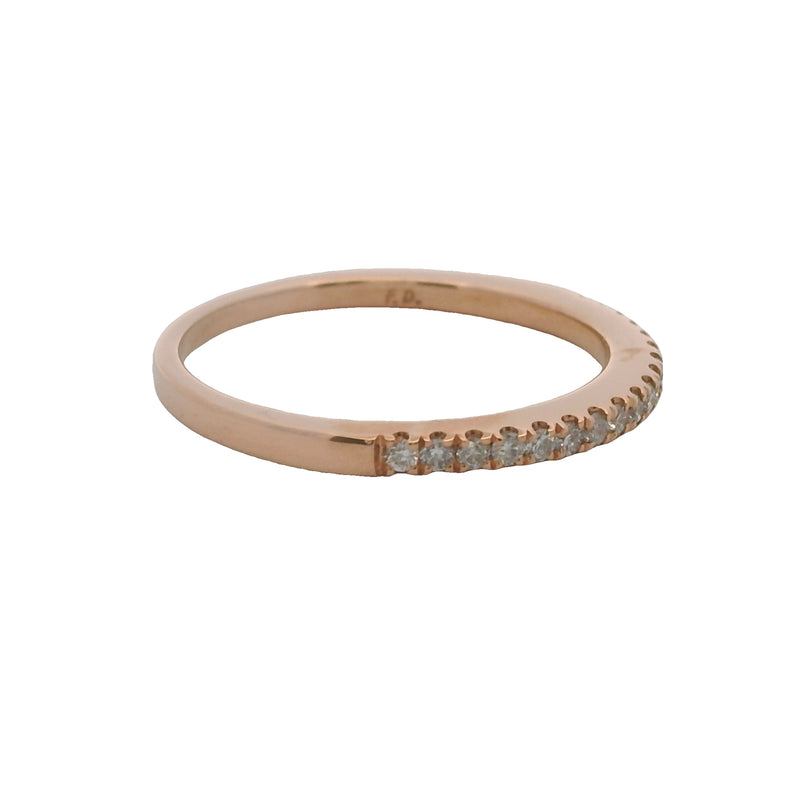Solid 14kt Rose Gold and Diamond Line 2mm Wide Stackable Band Ring Size 7