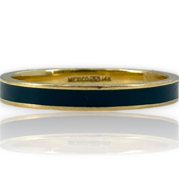 Imperial Gold Co Solid 14kt Yellow Gold and Blue Enamel Stackable 3mm Band Ring Size 10 Made In Mexico