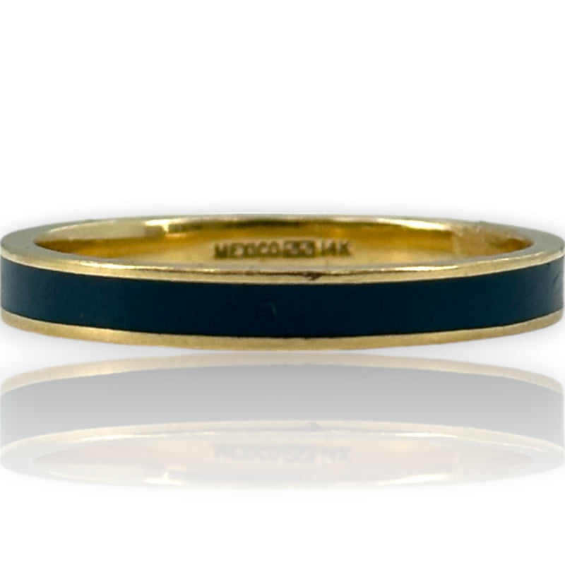 Imperial Gold Co Solid 14kt Yellow Gold and Blue Enamel Stackable 3mm Band Ring Size 10 Made In Mexico