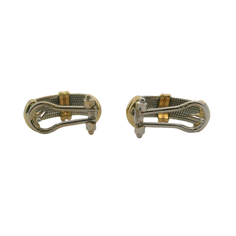 Italian 18kt Yellow and White Gold Twisted Rope Pierced Huggie Hoop Omega-Back Earrings