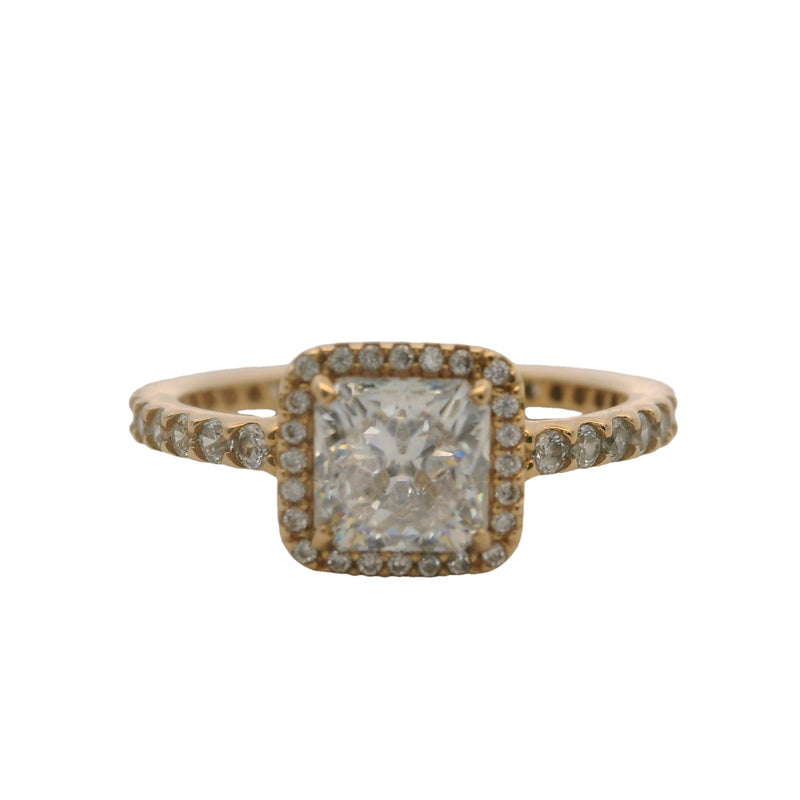 Pandora Square Sparkle Halo Ring In 14kt Yellow Gold and CZ Cubic Zirconia Size 6 52