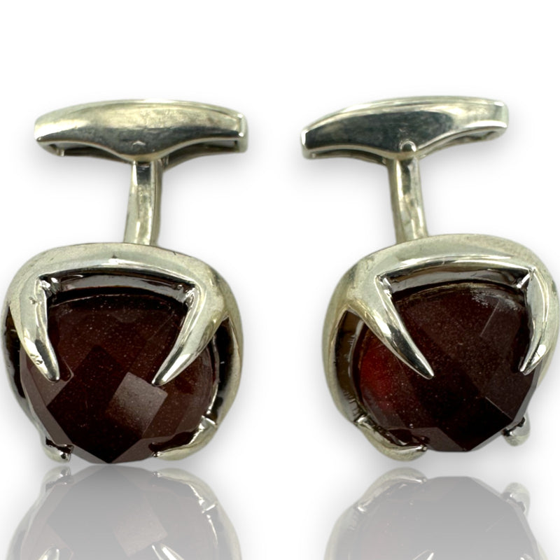 2006 Tateossian 925 Sterling Silver and Red-Backed Rock Crystal Toggle Cufflinks Made in Edinburgh