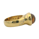 Vintage Susan Sadler Solid 18kt Yellow Gold Cabochon Citrine and Diamond Cocktail Ring Size 7
