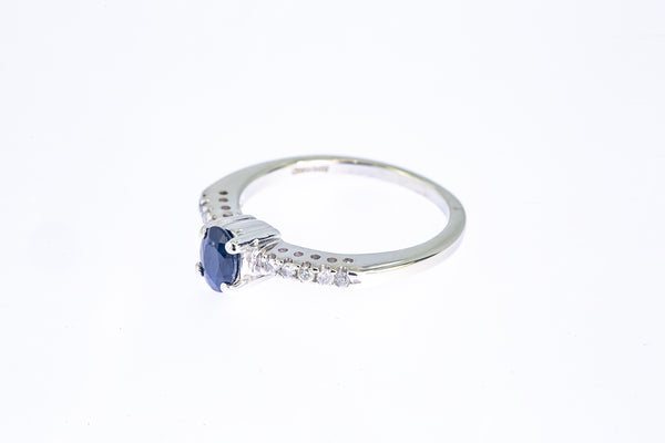 Nissko 14kt Solid White Gold and 5.2mm Oval Sapphire Ring with Diamond Accents Size 5.5