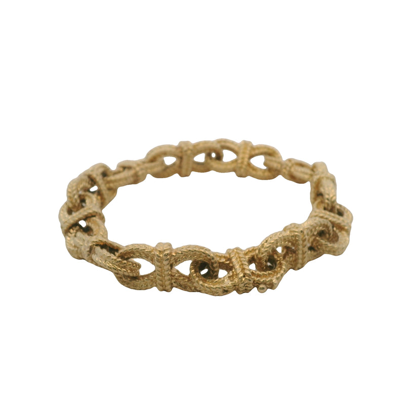 Vintage Peter Lindeman Solid 14kt Yellow Gold Braid Textured Infinity Link 7.5" Bracelet