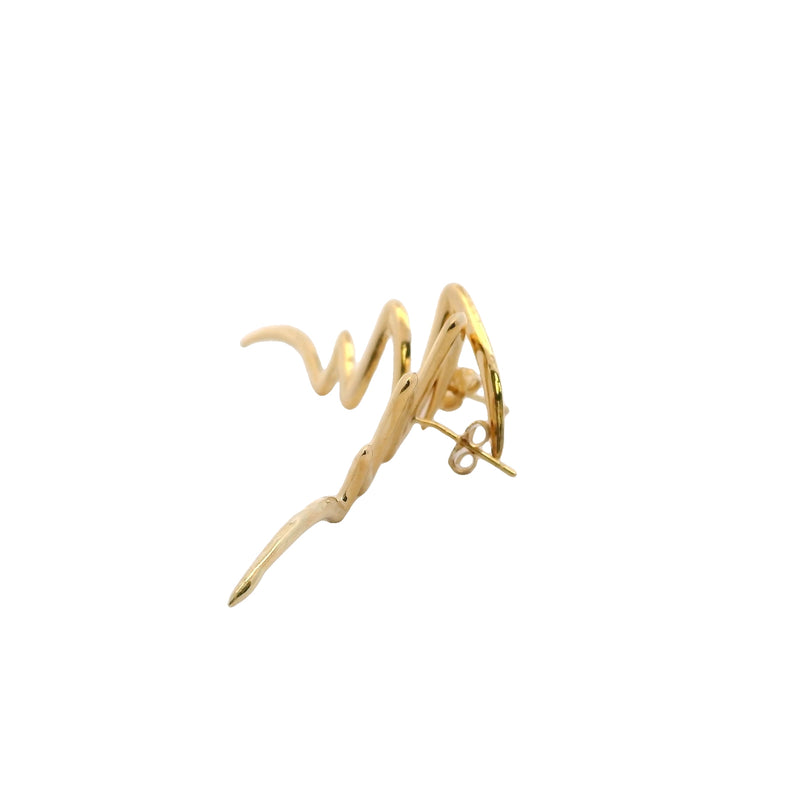 Solid 14kt Yellow Gold Zig-Zag Brushstroke Long Stud Earrings