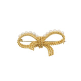 Vintage Mid-Century Italian Solid 18kt Yellow Gold and Pearl Rope Bow Pin Brooch