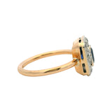 Antique 1890-1910s 14kt Yellow Gold Sapphire and Old Euro Diamond Halo Ring Size 5.5