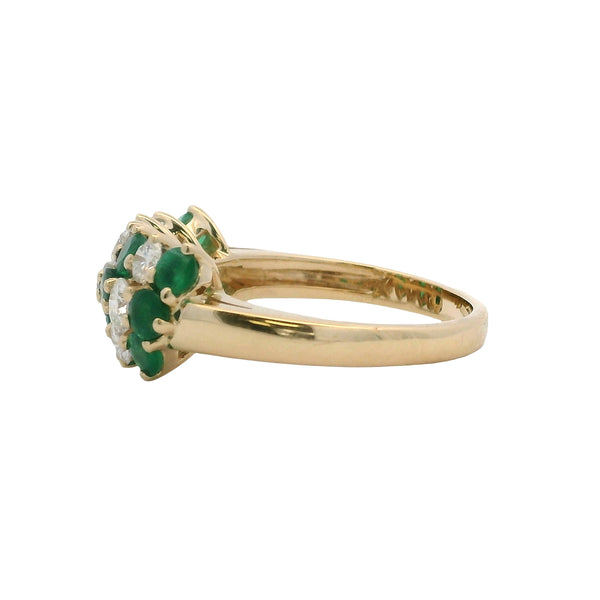 Vintage 1970-80s Solid 14kt Yellow Gold Diamond and Emerald Cocktail Cluster Ring Size 6