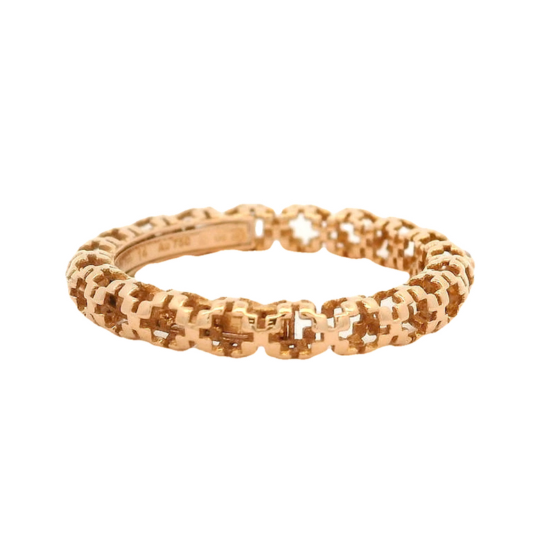 Colección GUCCI Diamantissima: Anillo calado de oro rosa de 18 kt con un solo diamante. Fabricado en Italia.