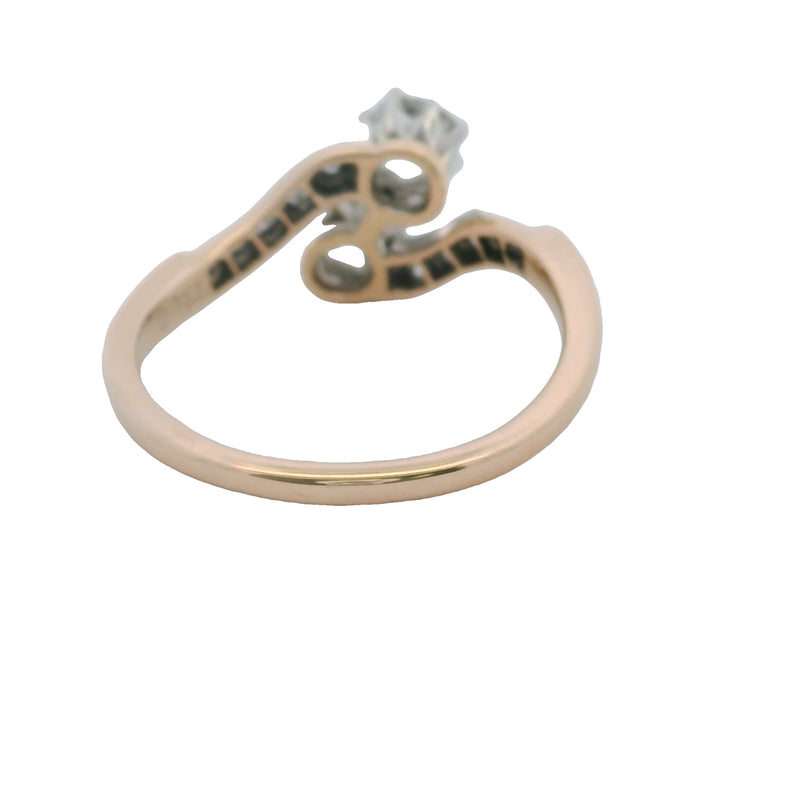 Victorian Late-1800s Old Euro and Old Mine Cut Diamond Bypass Ring in 14kt Gold Size 6.25