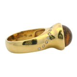 Vintage Susan Sadler Solid 18kt Yellow Gold Cabochon Citrine and Diamond Cocktail Ring Size 7