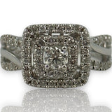 Simply Vera Vera Wang 14kt White Gold Double Halo Diamond Engagement Ring with Diamond Crossover Band Size 7