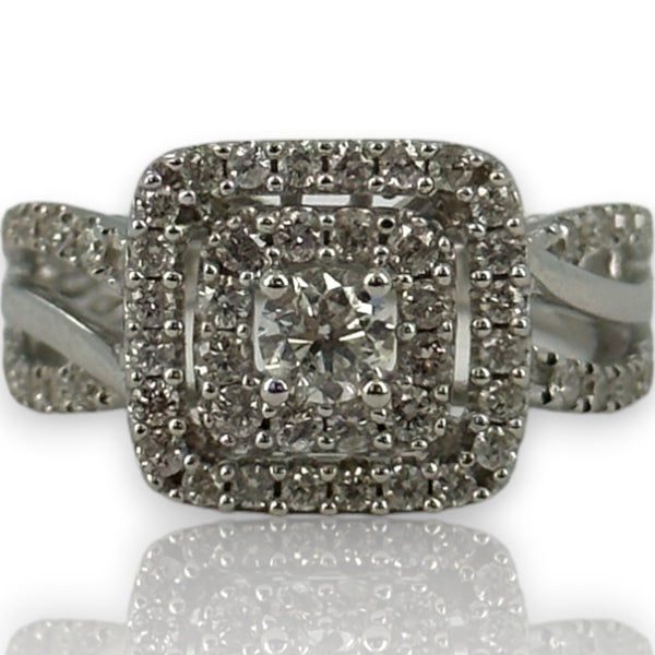 Simply Vera Vera Wang 14kt White Gold Double Halo Diamond Engagement Ring with Diamond Crossover Band Size 7