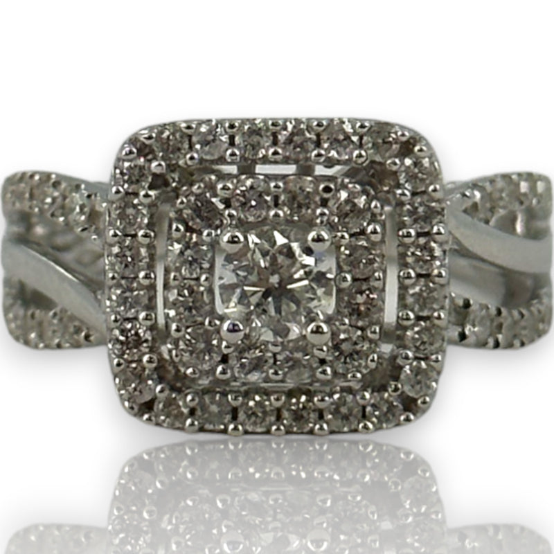 Simply Vera Vera Wang 14kt White Gold Double Halo Diamond Engagement Ring with Diamond Crossover Band Size 7