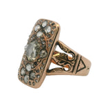 Antique Victorian 1884 Solid 14kt Rose Gold and Closed-Back Rose Cut Diamond Cluster Shield Ring Size 4.75